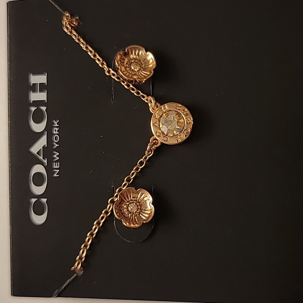 Coach rose gold earrings and necklace set